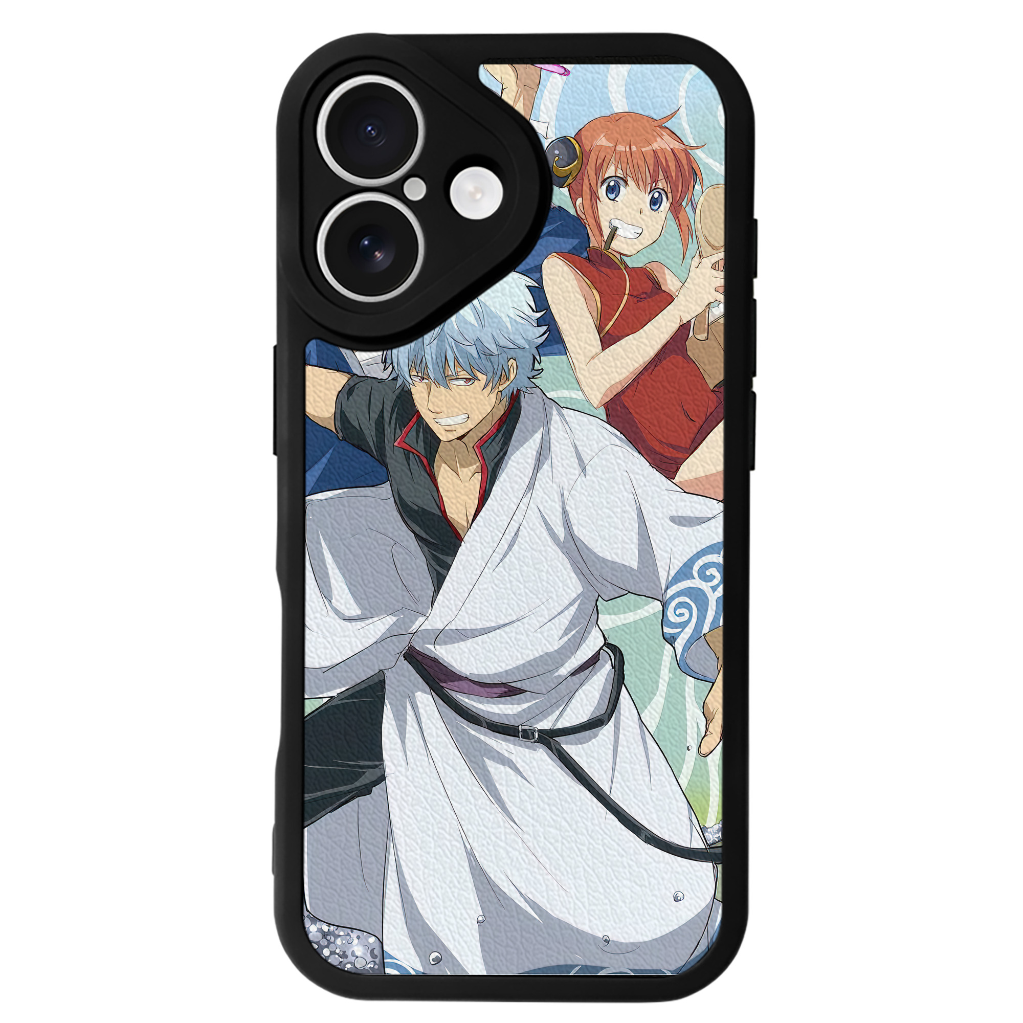 （画像用） ぎんたま 坂田銀時（さかたぎんとき） 神楽 志村新八（しむら しんぱち） GINTAMA Sakata Gintoki Kagura Shimura Shinpachi 【iPhone 16シリーズ対応】シリコンスマホケース（レザー調） 材質：シリコン